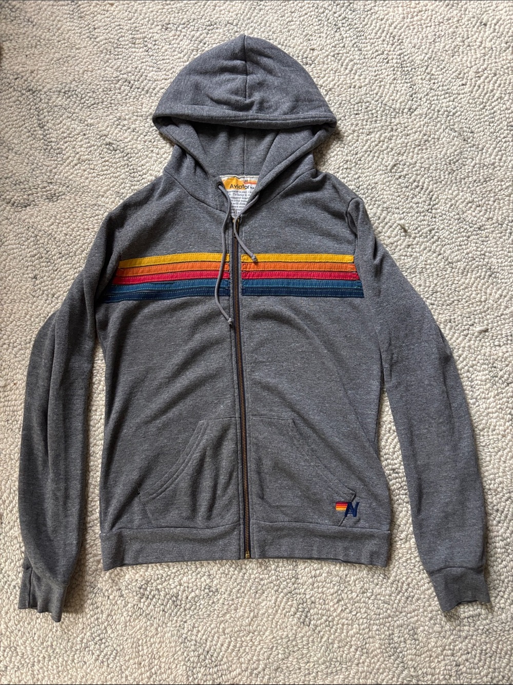 Aviator Nation Gray Zip Hoodie with Sunset Stripe